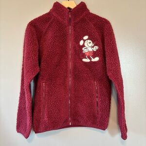 Disney Parks Mickey Mouse XS Full Zip Sherpa Jacket Maroon Burgundy Red